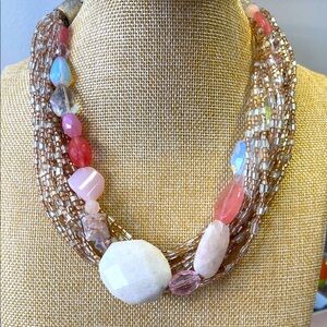 CHICO’s pink and silver seed bead with a strand of glass and stone beads - 18”
